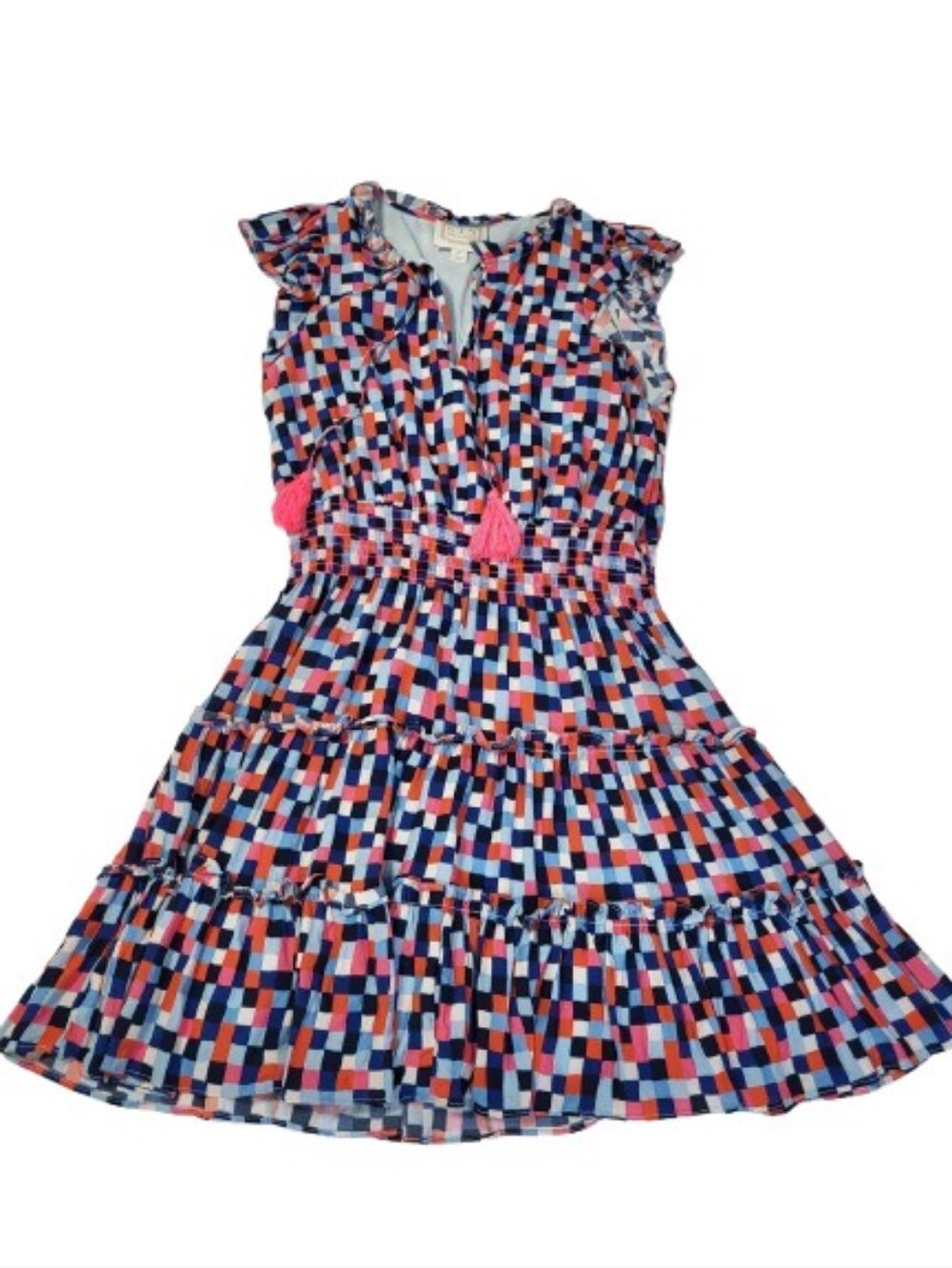 Sail to Sable Vibrant Ruffled Dress Multicolored Mosaic Pink Women's Size Medium